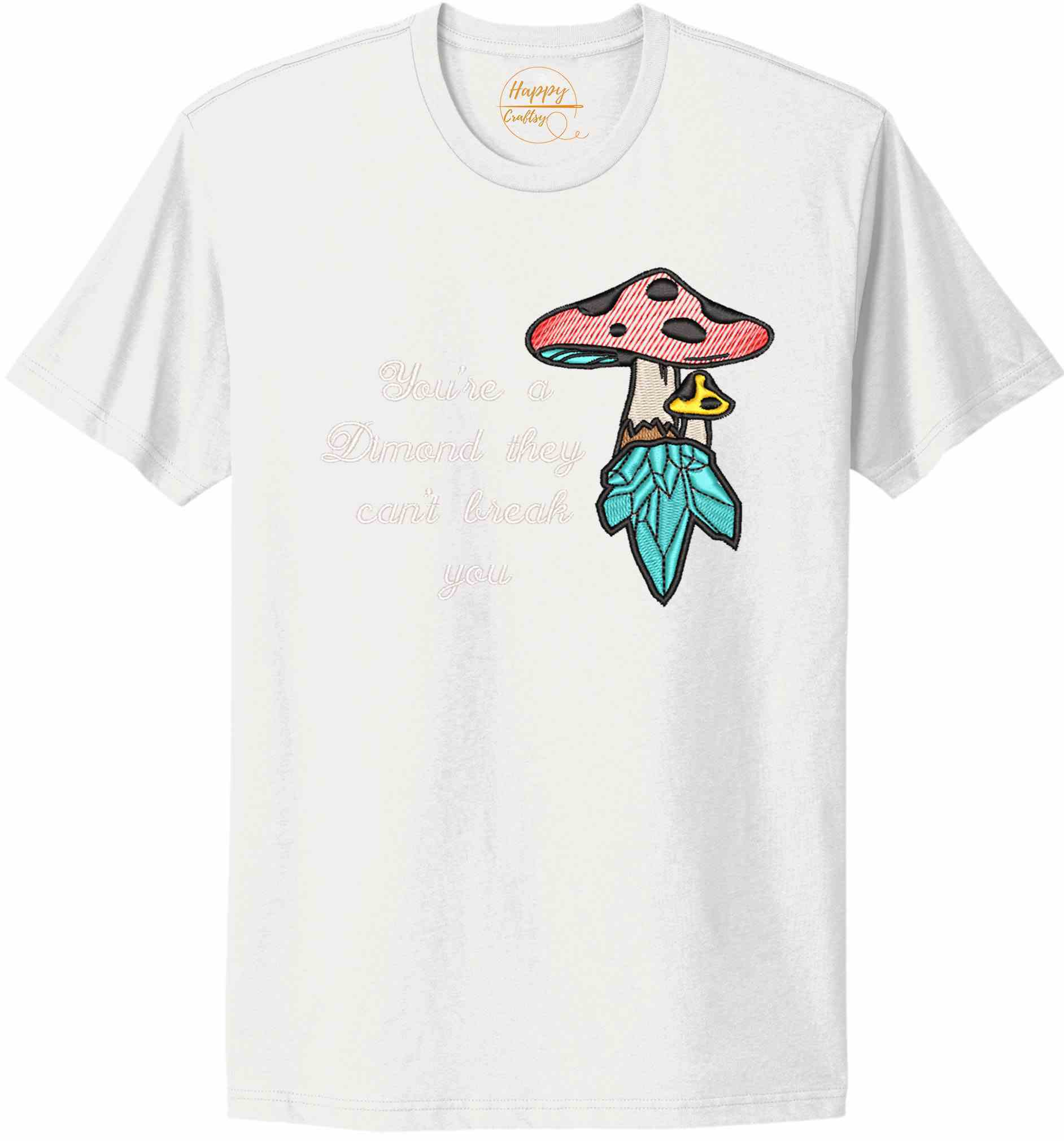 Crystal mushroom, positive message in embroidery-10626
